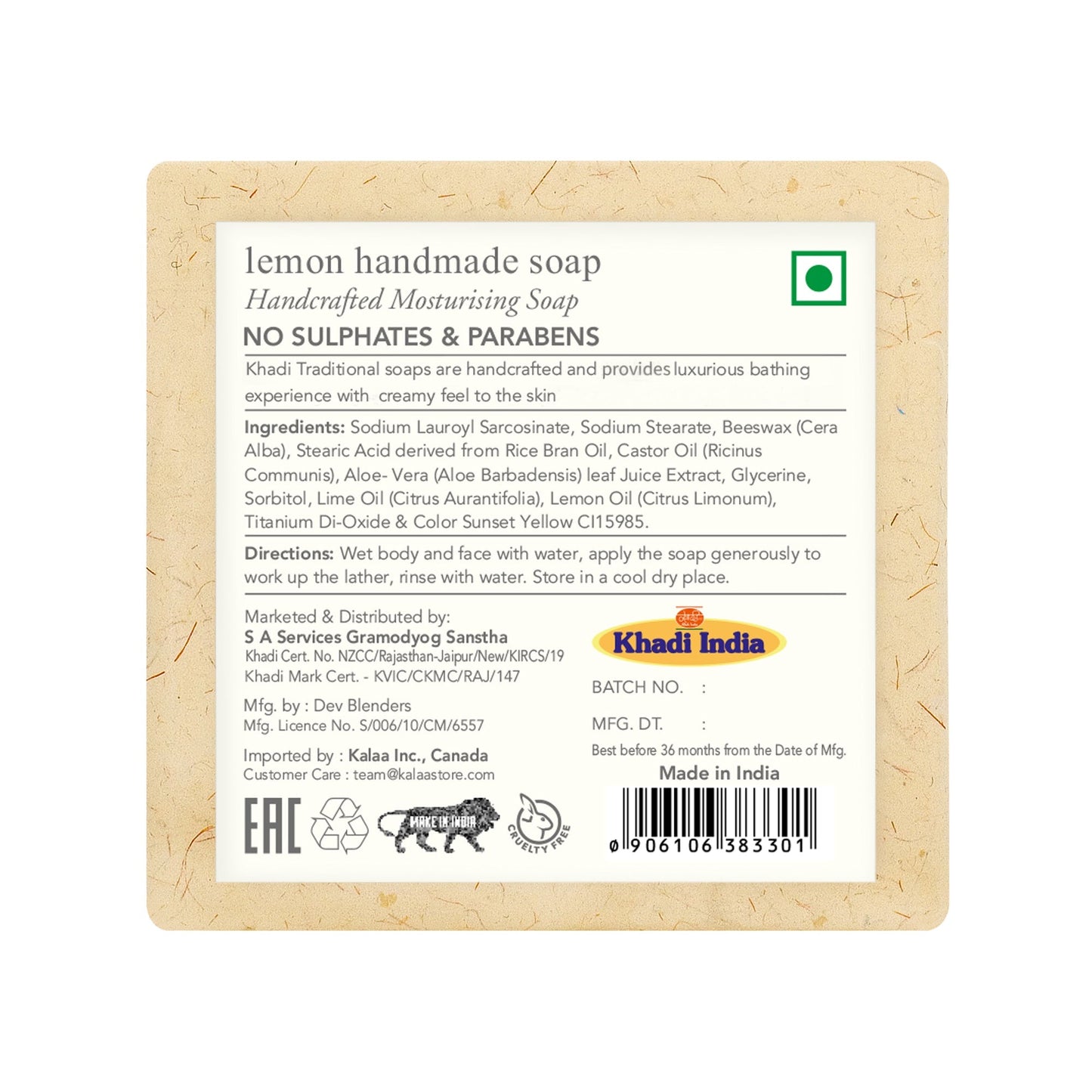 Khadi Traditional Lemon Handmade Soap