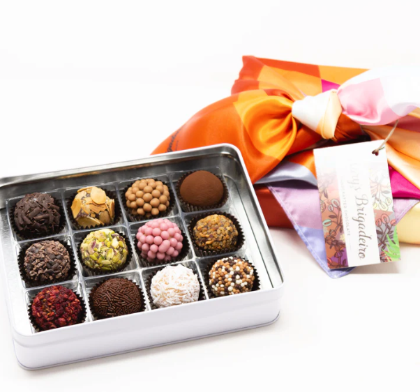 Furoshiki Gift Wrap + Tin with 12 Brigadeiros