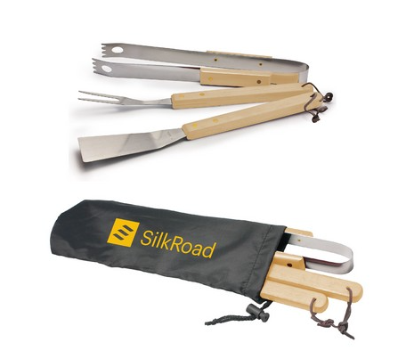 3pc BBQ Grill Tool Set w/ Stainless Steel Utensils & Carrying Bag