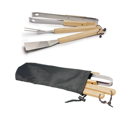 3pc BBQ Grill Tool Set w/ Stainless Steel Utensils & Carrying Bag