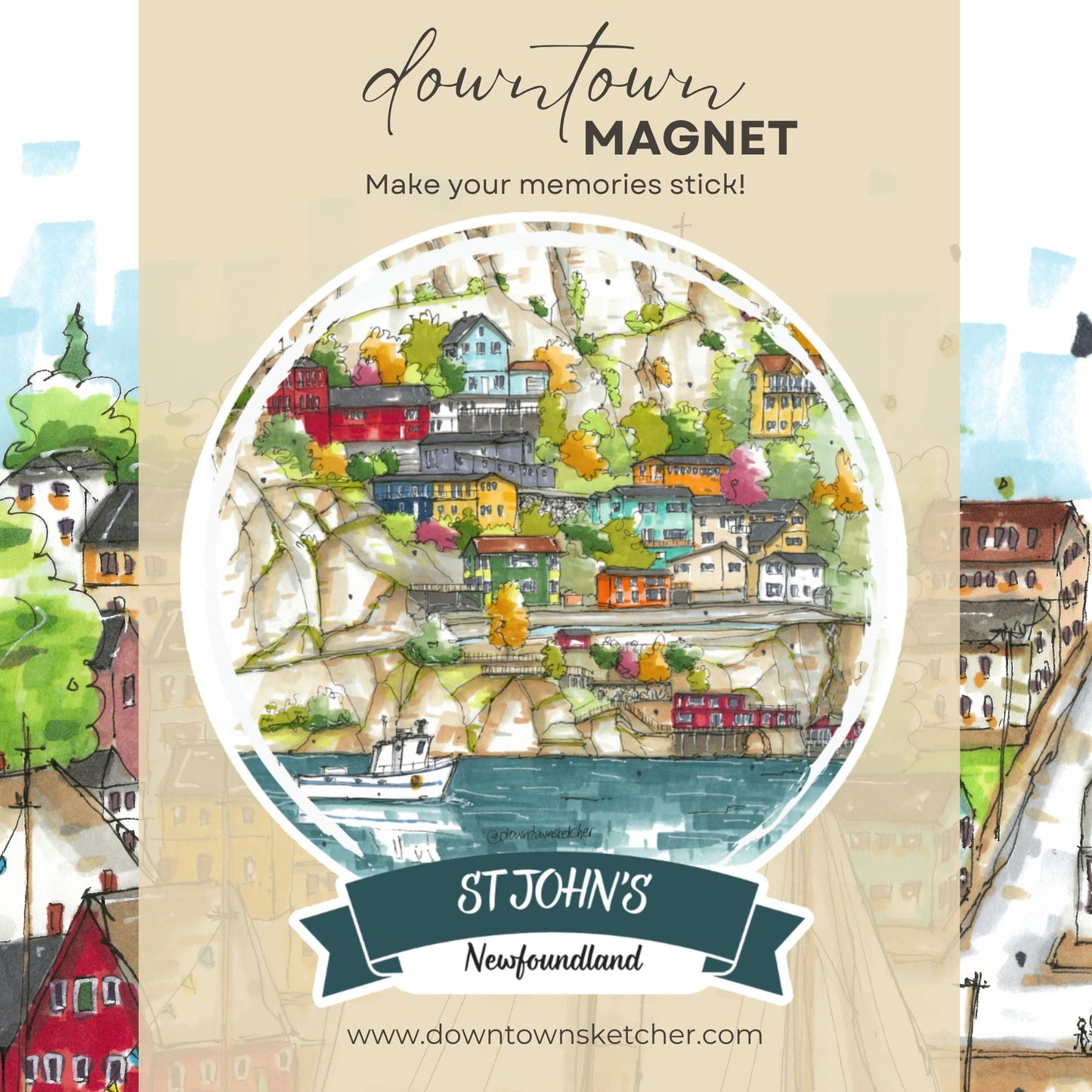 Artisan City Sketch Magnets - Newfoundland