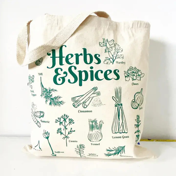 Herbs Hand Printed Every Day Canvas Tote Bag