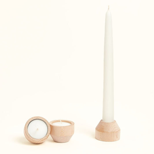 Wooden candle holder and candle set