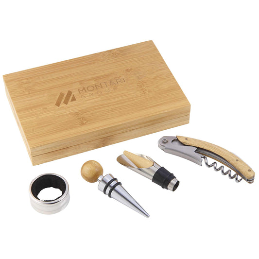 4 Piece Bamboo Wine Gift Set