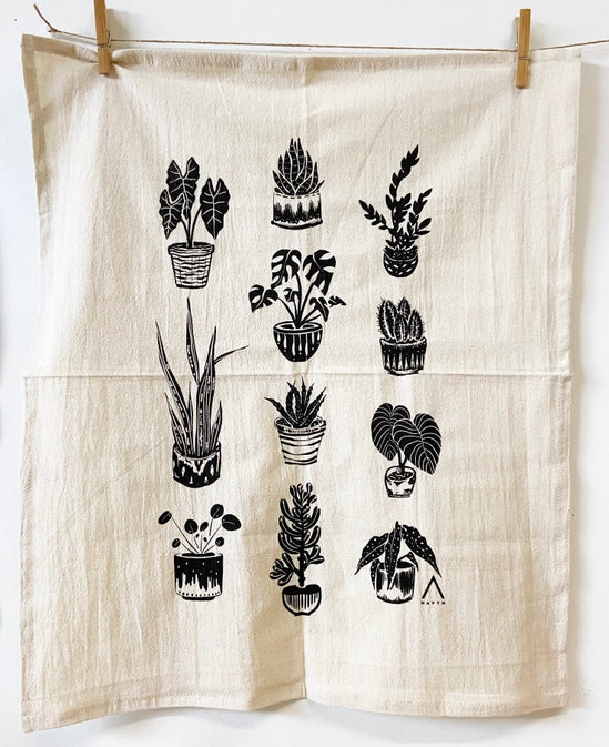 House Plants Organic Tea Towel Black - 20x24