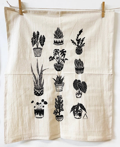 House Plants Organic Tea Towel Black - 20x24