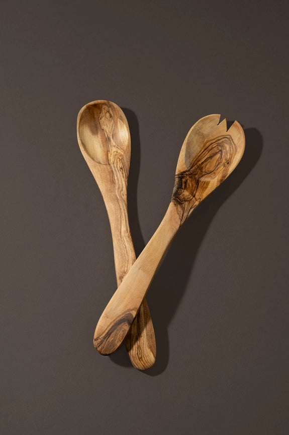 Natural Olive Wood Utensils Serving Set | Handcrafted