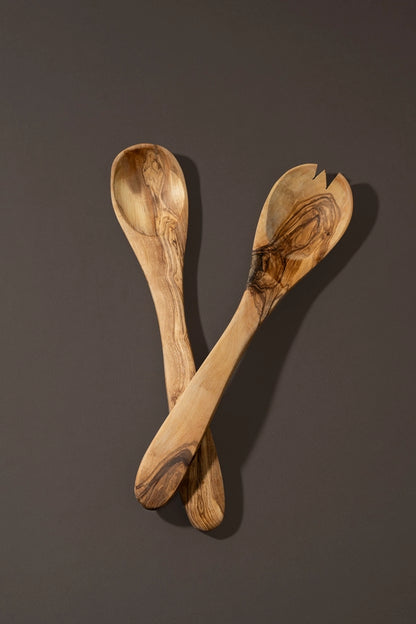 Natural Olive Wood Utensils Serving Set | Handcrafted