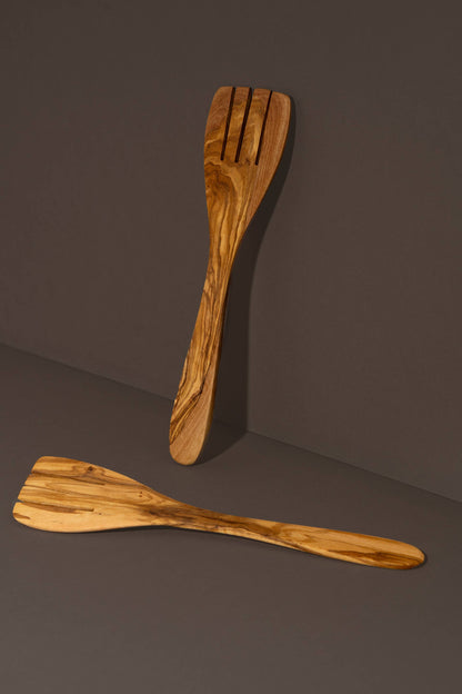 Natural Olive Wood Serving Spatula Forks - Set of 2