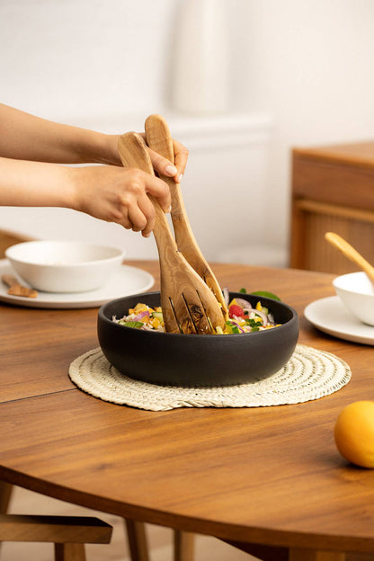 Natural Olive Wood Serving Spatula Forks - Set of 2