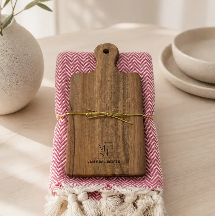 Turkish Dish Towel & Acacia Mini Board Gift Set