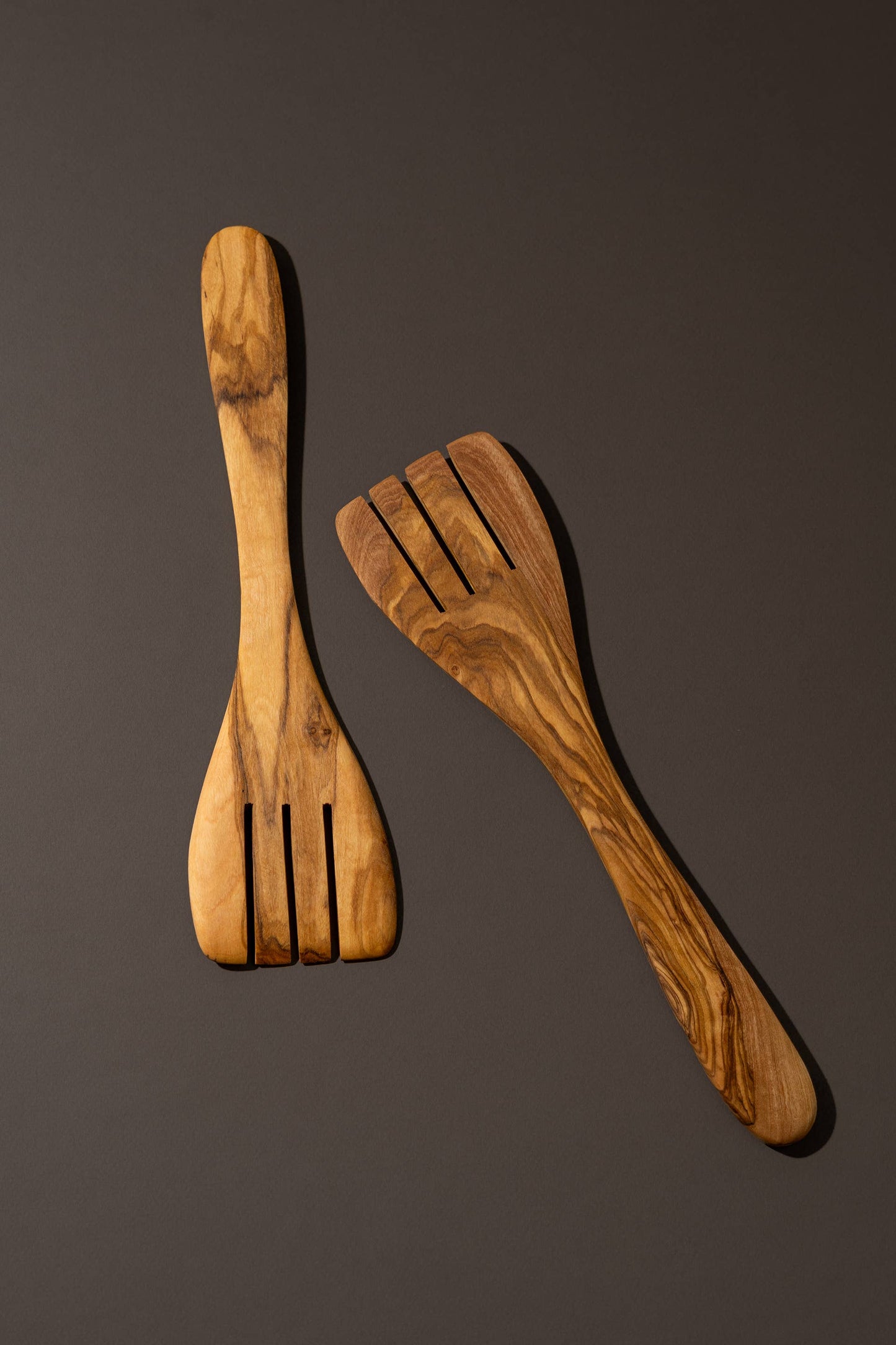 Natural Olive Wood Serving Spatula Forks - Set of 2