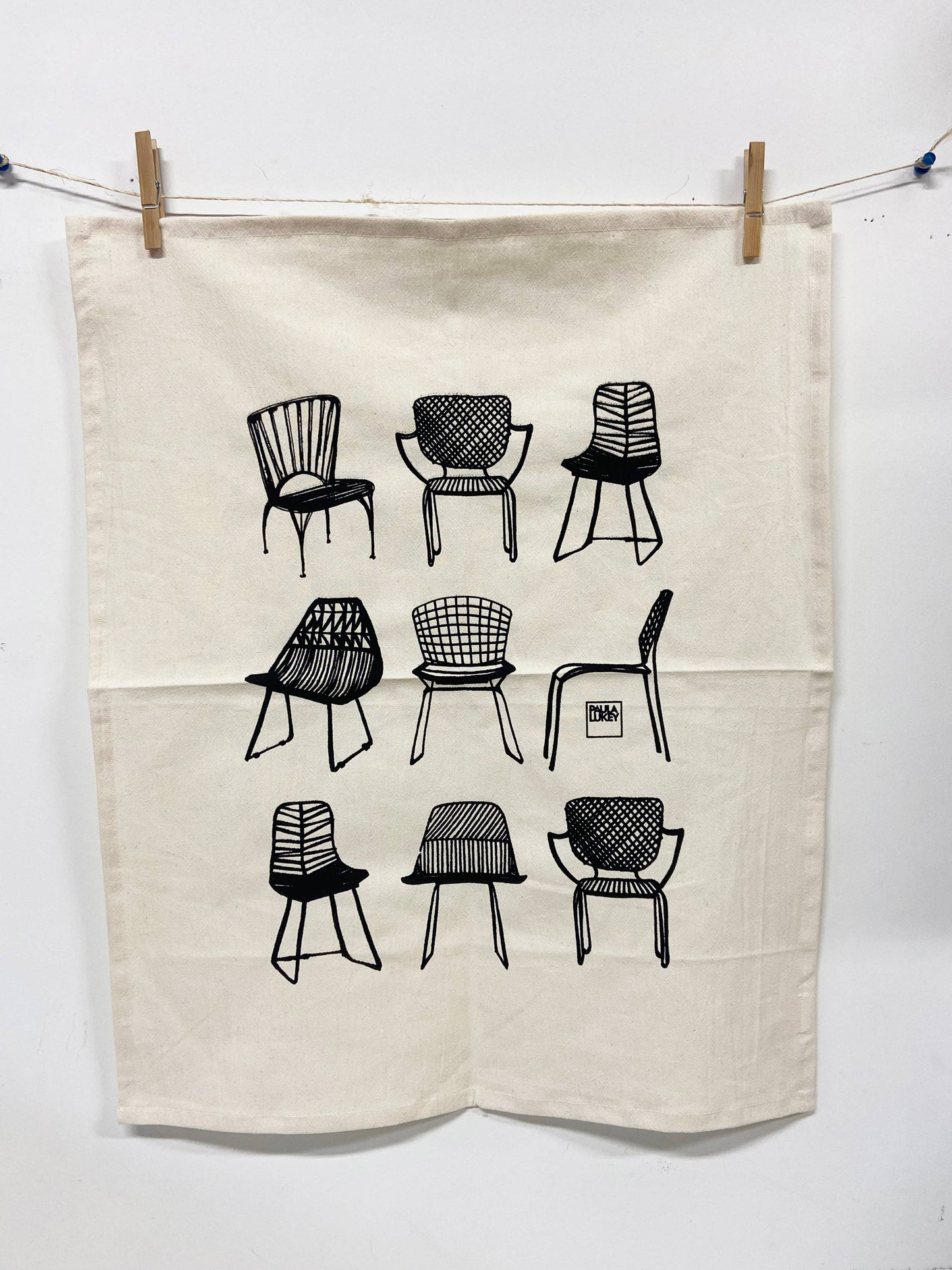 Modern Chairs Organic Tea Towel Black - 20x24