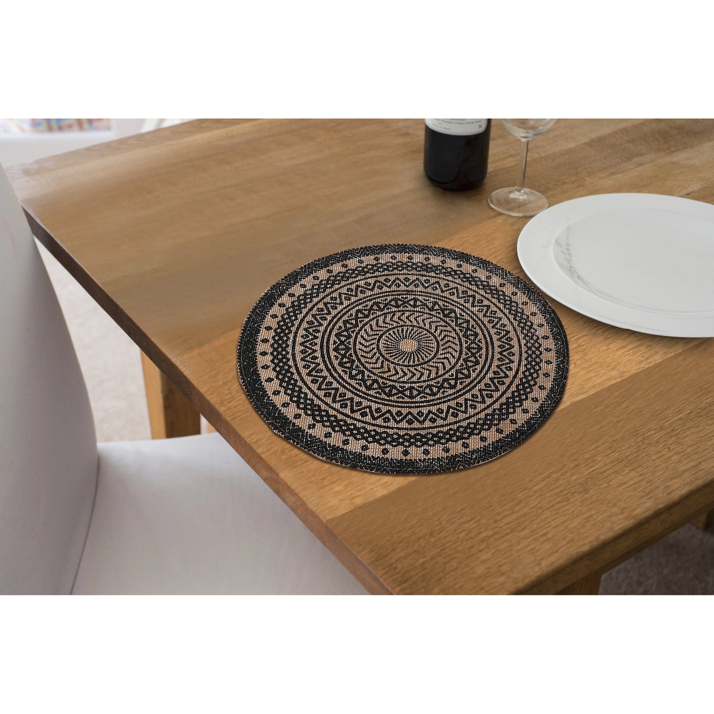 Round Jute Placemat Black Mandala