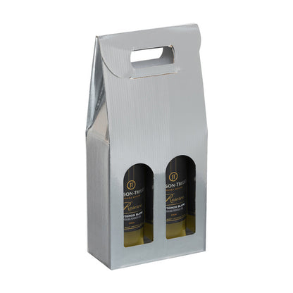 Double Bottle Linen Wine Box with Handle & Window