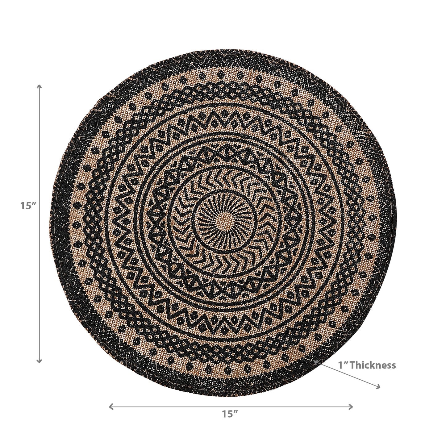 Round Jute Placemat Black Mandala