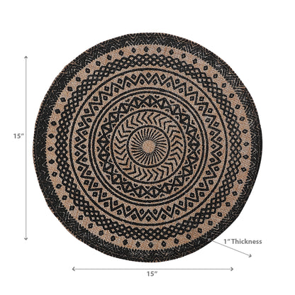 Round Jute Placemat Black Mandala
