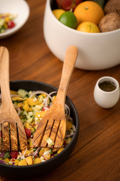 Natural Olive Wood Serving Spatula Forks - Set of 2