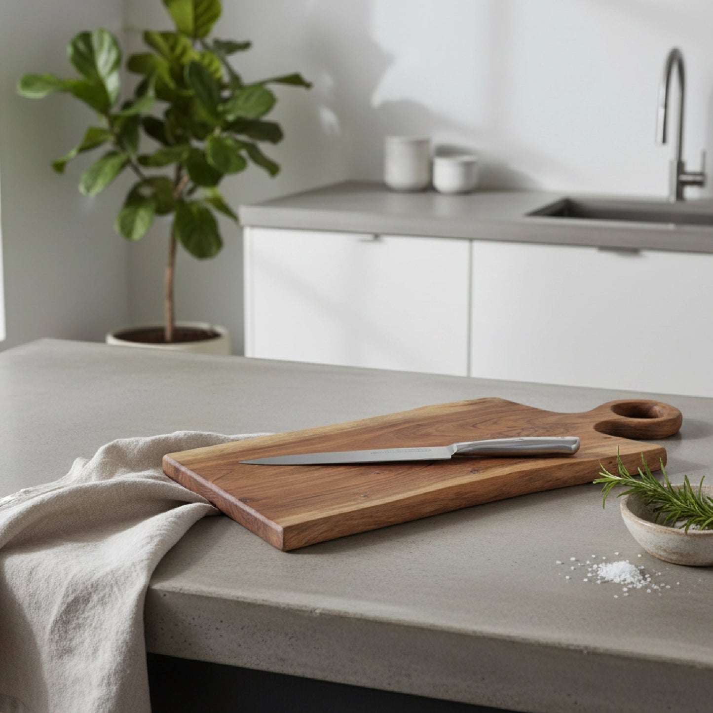 Acacia Wood Chopping Board Live Edge Round Handle