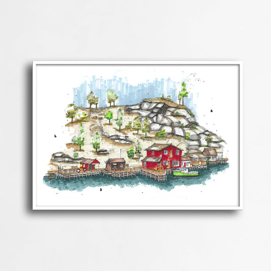 The Wharf at Quidi Vidi Village, St. John's, Newfoundland, Print, Downtownsketcher, Wynand van Niekerk, DTS0052