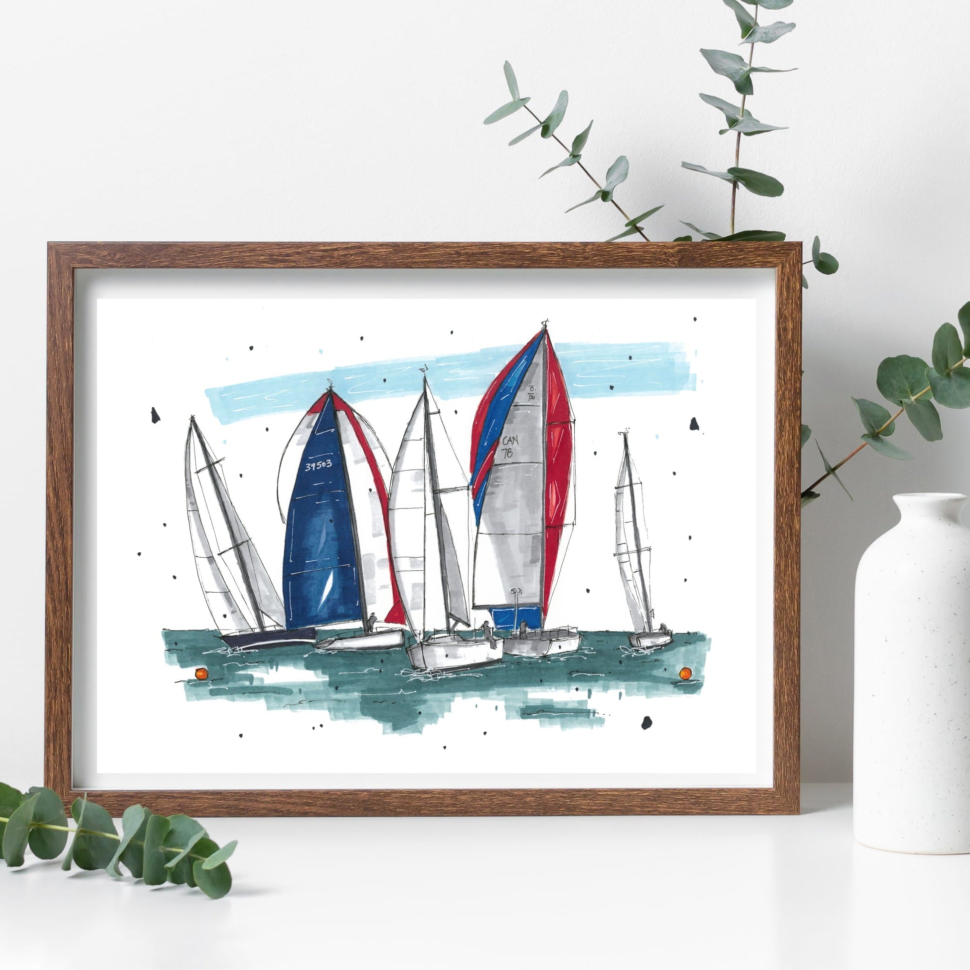 DTS0078 - Chester Race Week - Sailboats, Art Print - Artwork Print Sketch 2 - Downtown Sketcher (3)