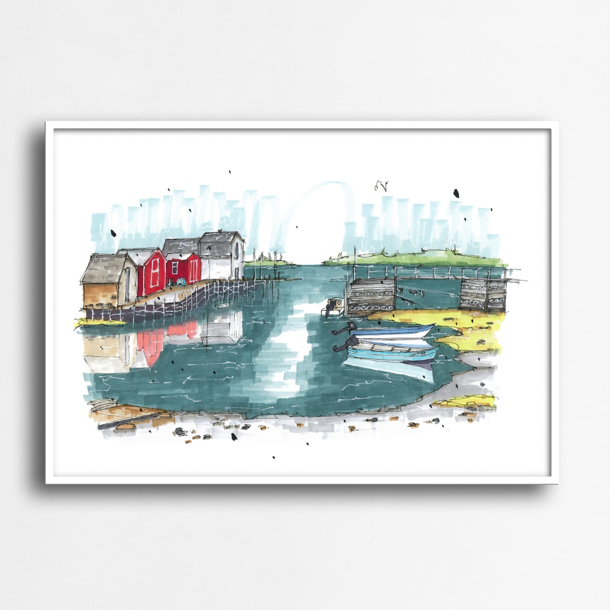 DTS0095 - Blue Rocks Reflection Nova Scotia, Print, Downtownsketcher, Wynand van Niekerk, DTS0087