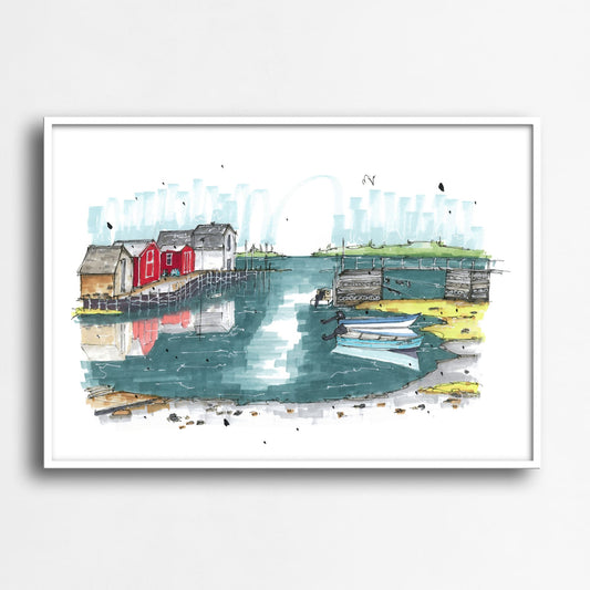 DTS0095 - Blue Rocks Reflection Nova Scotia, Print, Downtownsketcher, Wynand van Niekerk, DTS0087