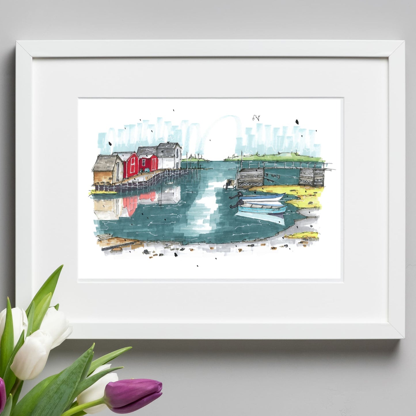 DTS0095 - Blue Rocks Reflection Nova Scotia, Print, Downtownsketcher, Wynand van Niekerk, DTS0087