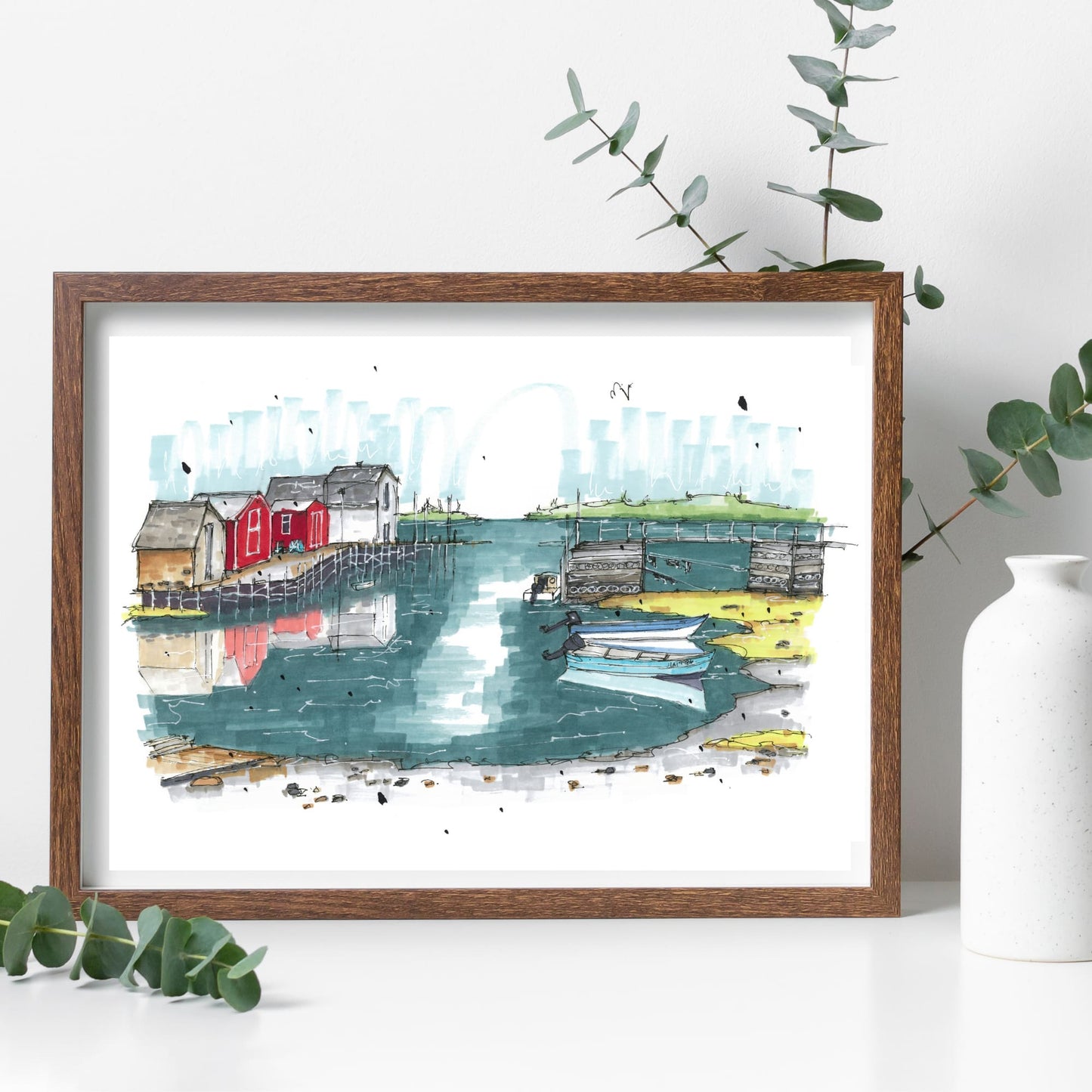 DTS0095 - Blue Rocks Reflection Nova Scotia, Print, Downtownsketcher, Wynand van Niekerk, DTS0087