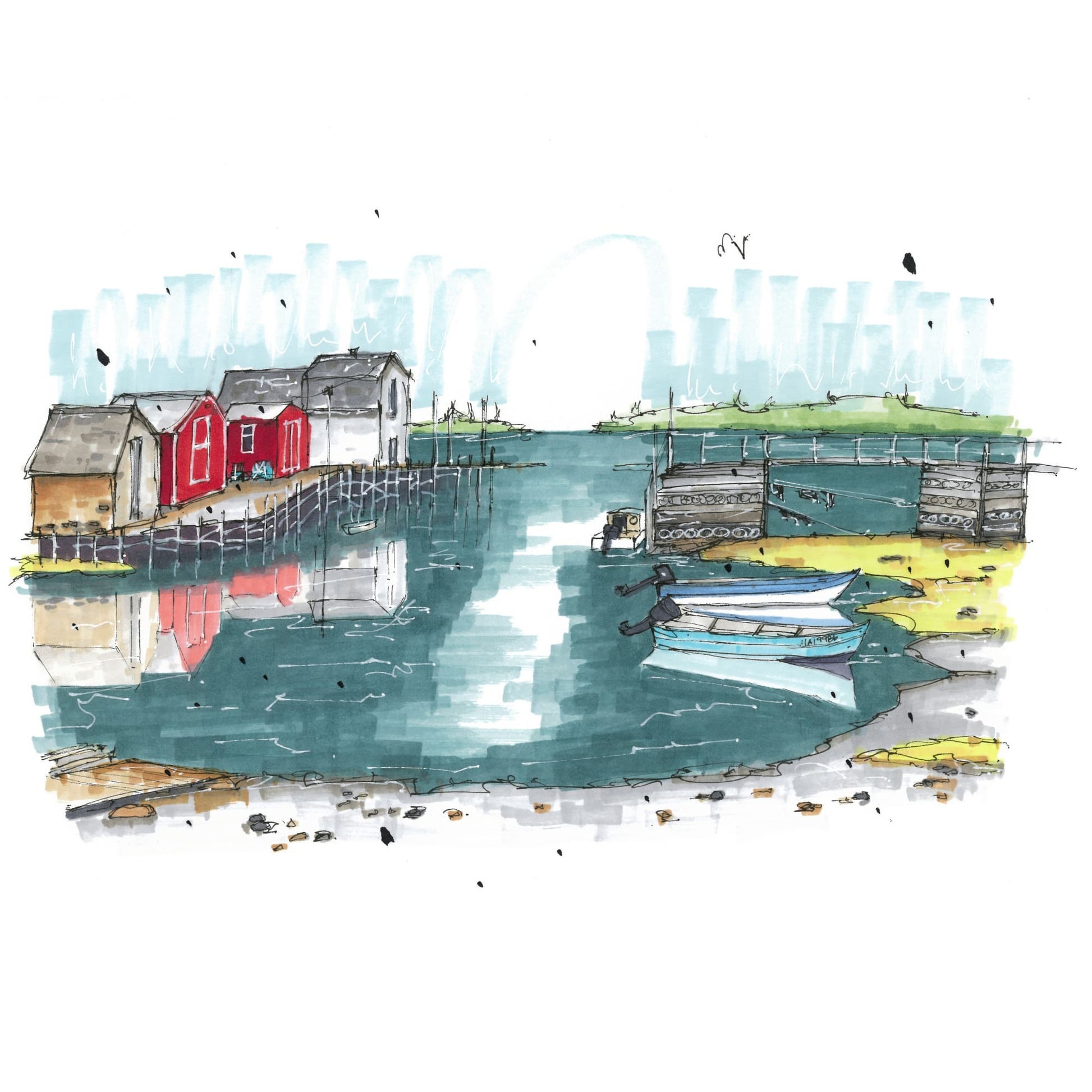 DTS0095 - Blue Rocks Reflection Nova Scotia, Print, Downtownsketcher, Wynand van Niekerk, DTS0087