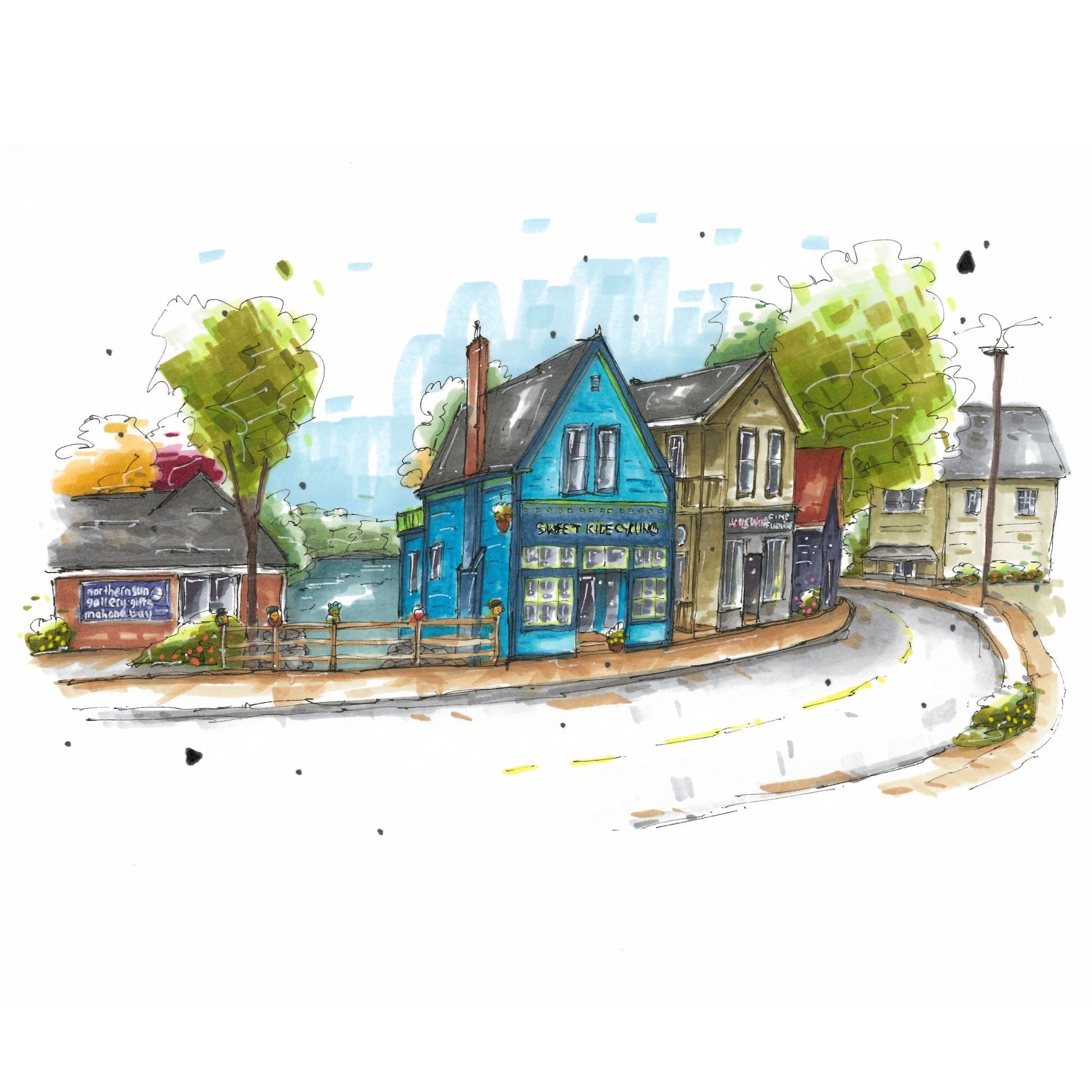 DTS0135 Main Street Mahone Bay, Print, Downtown Sketcher, Wynand van Niekerk