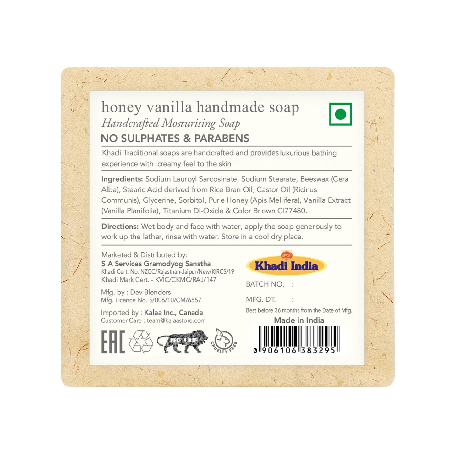 Khadi Traditional Honey Vanilla Handmade Soap