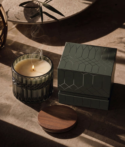 HORIZON 10 oz GLASS CANDLE WITH ACACIA WOOD LID
