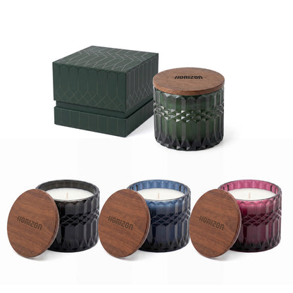 HORIZON 10 oz GLASS CANDLE WITH ACACIA WOOD LID