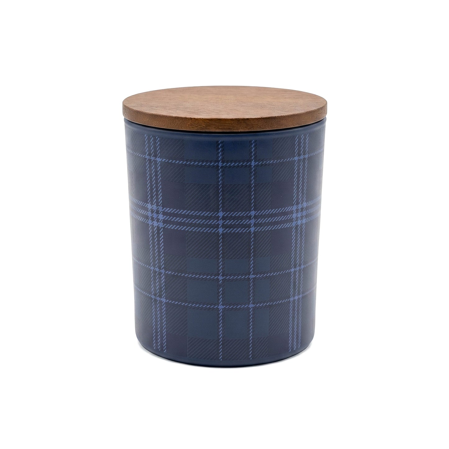 10 oz PATTERNED HOLIDAY GLASS CANDLE WITH ACACIA WOOD LID