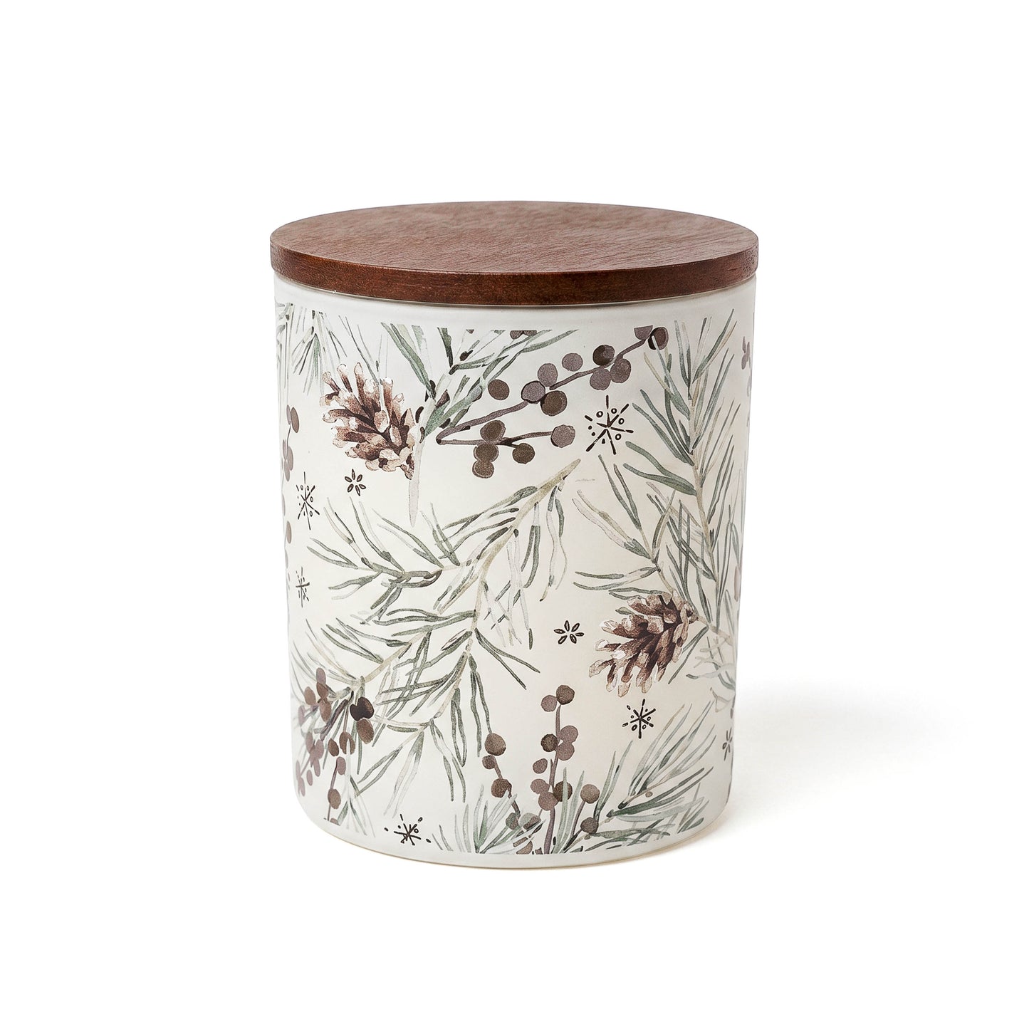 10 oz PATTERNED HOLIDAY GLASS CANDLE WITH ACACIA WOOD LID