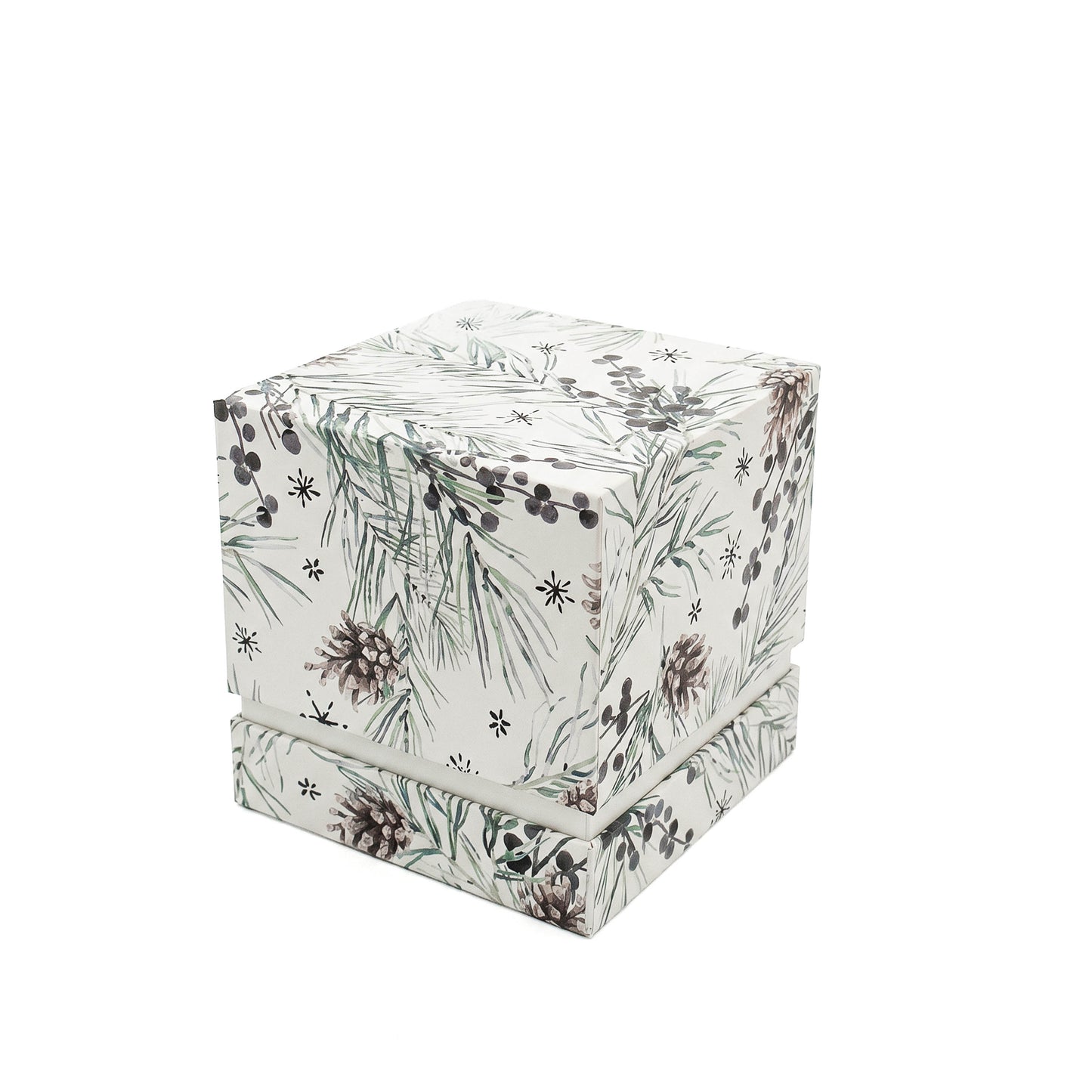 10 oz PATTERNED HOLIDAY GLASS CANDLE WITH ACACIA WOOD LID