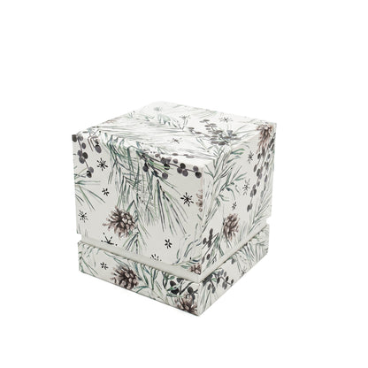 10 oz PATTERNED HOLIDAY GLASS CANDLE WITH ACACIA WOOD LID