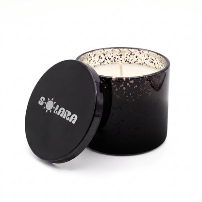 SOLARA 10 oz METALLIC GLASS CANDLE WITH TIN LID
