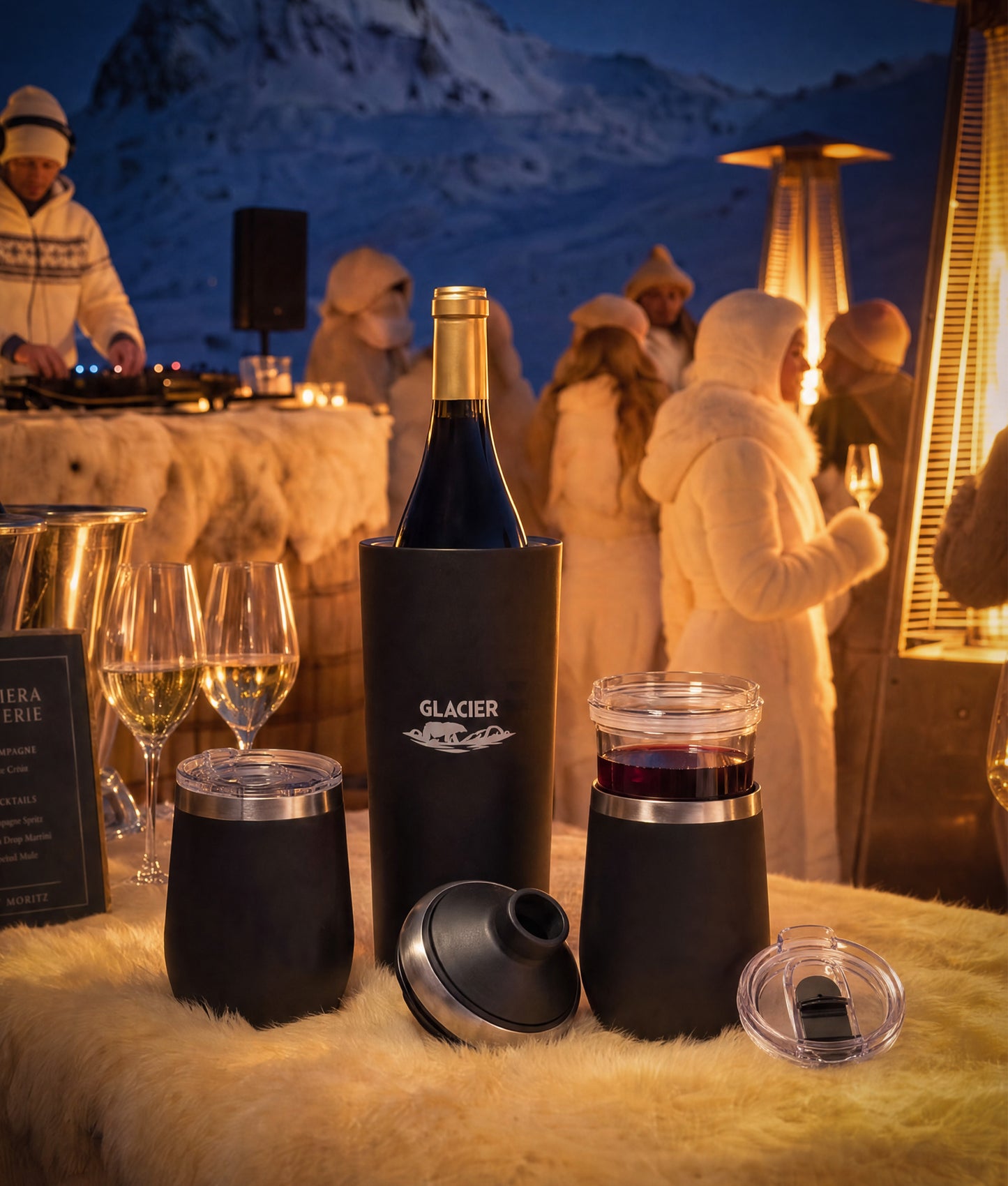 GLACIER STAINLESS STEEL WINE CHILLER AND TUMBLER SET