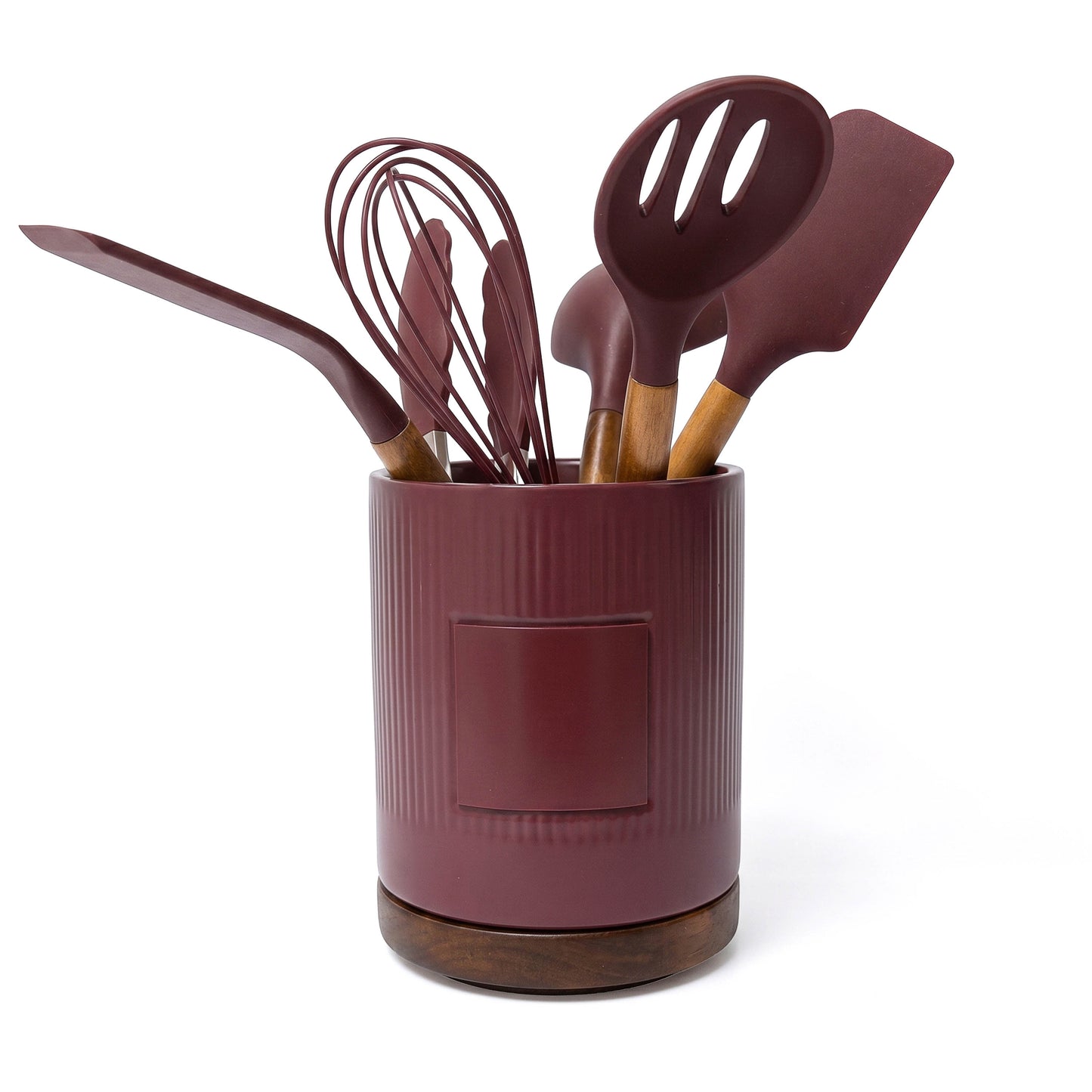 STONEWARE UTENSIL HOLDER AND SPATULA SET