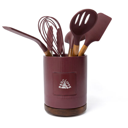 STONEWARE UTENSIL HOLDER AND SPATULA SET