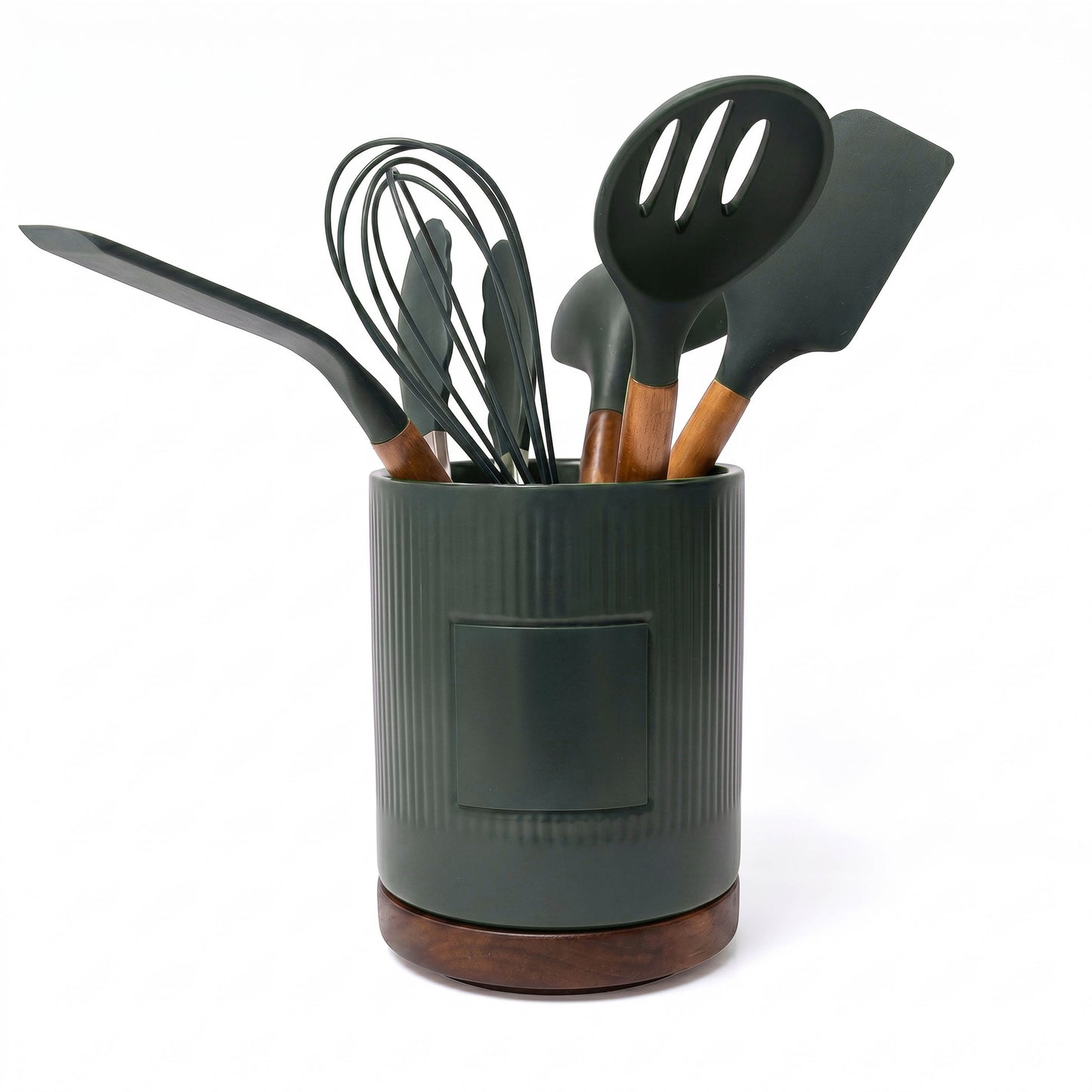 STONEWARE UTENSIL HOLDER AND SPATULA SET
