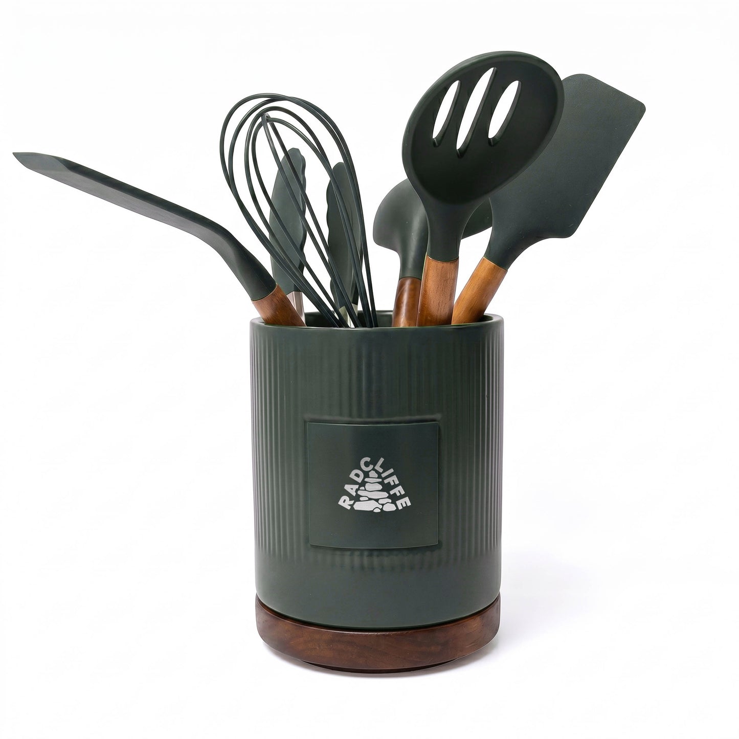 STONEWARE UTENSIL HOLDER AND SPATULA SET