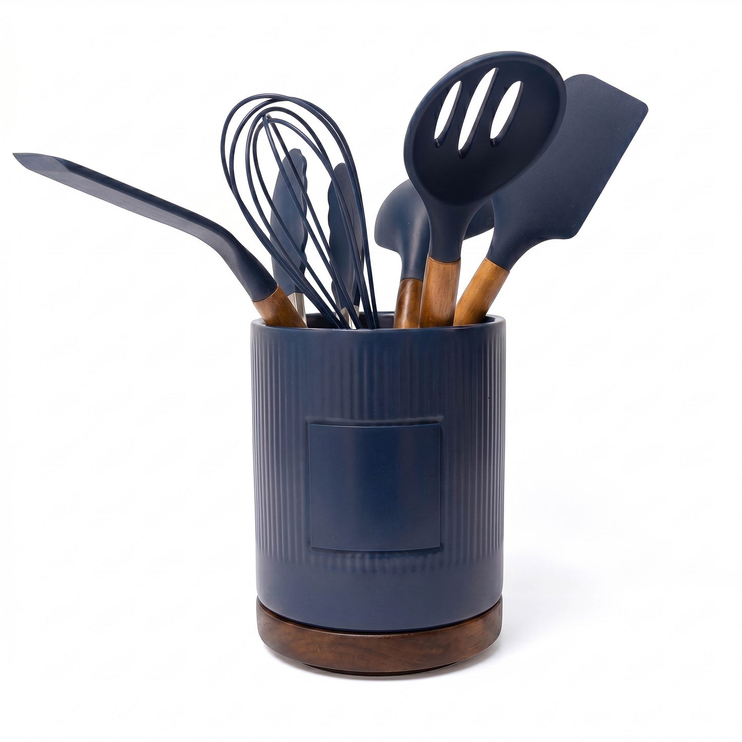 STONEWARE UTENSIL HOLDER AND SPATULA SET
