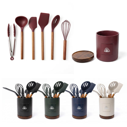 STONEWARE UTENSIL HOLDER AND SPATULA SET