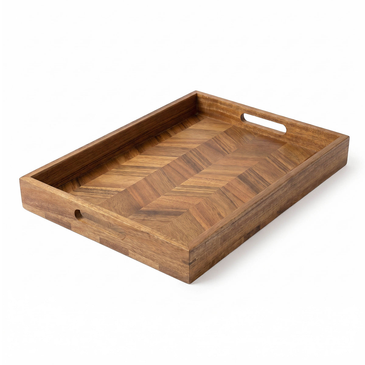 ACACIA WOOD HERRINGBONE SERVING TRAY