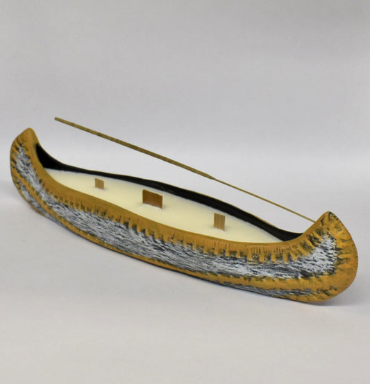 Large Ceramic Wood-Wick Canoe Candle