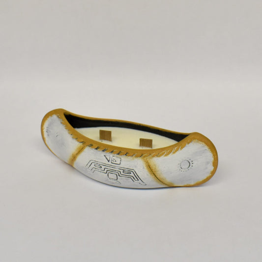 Small Ceramic Wood-Wick Canoe Candle