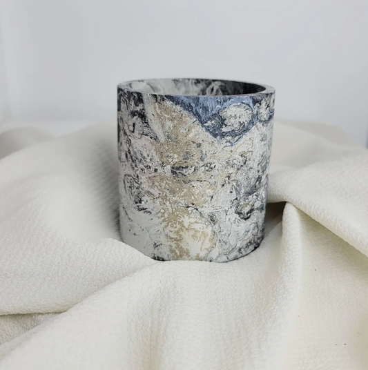 Cylinder 9oz Concrete Vessel - Gold & White Swirl